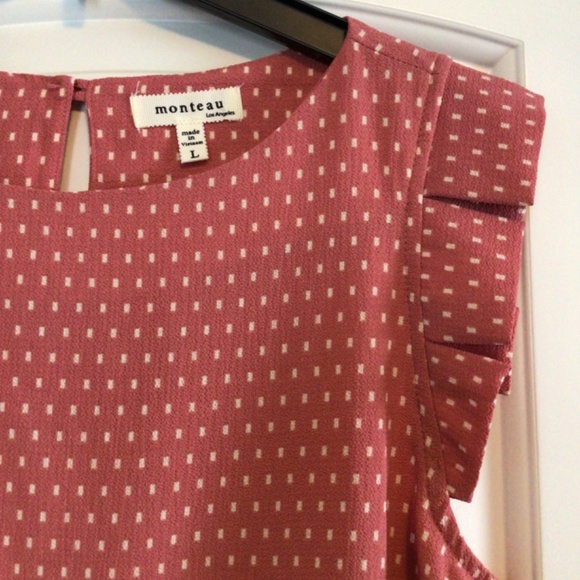 NWOT Monteau Dusty Pink/ Mauve Pleated Cap Sleeve Blouse Size L - Picture 2 of 5